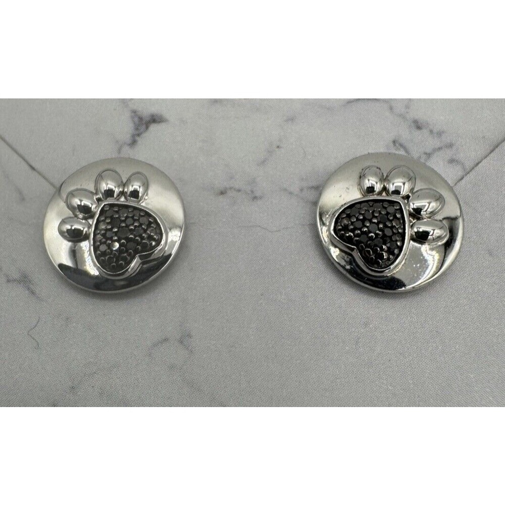 Girls Women S925 Sterling Silver Puppy Dog Cat Pet Paw Print Stud Earrings